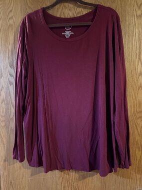 24/7 Comfort Apparel Women’s Long-Sleeve Scoop Neck Top - Wine